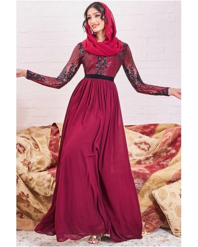 Goddiva Modesty Sequin Mesh Bodice Maxi Dress - Pink