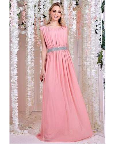 Goddiva Chiffon Maxi With Embellished Belt - Pink