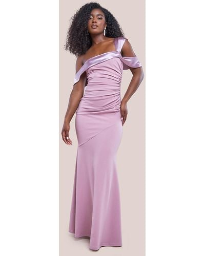 Goddiva One Shoulder Satin Band Maxi Dress - Pink