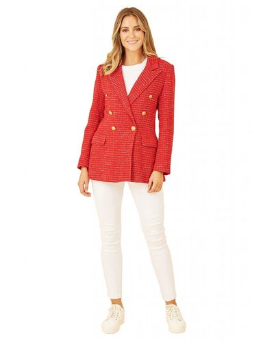 Yumi' Boucle Fitted Blazer - Red