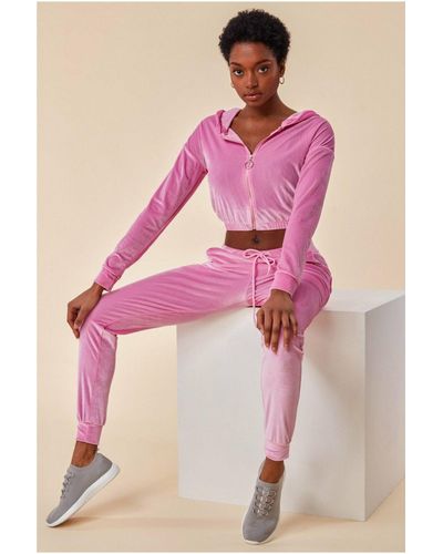 Cosmochic Cuffed Ankle Velour Tracksuit - Pink