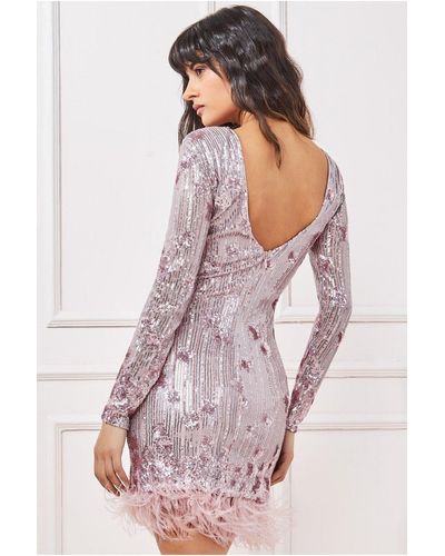 Goddiva Sequin And Feather Open Back Mini - Pink