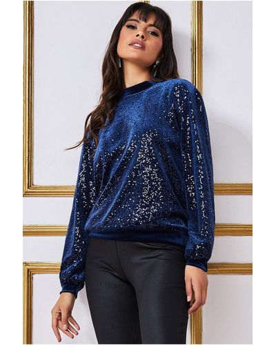 Goddiva Sequin Velvet Jumper in Blue | Lyst UK