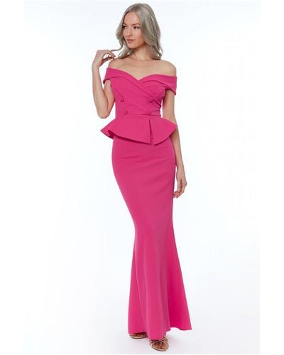 Goddiva Bardot Crossover Maxi Dress - Pink