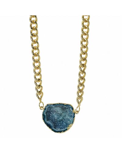 YAA YAA LONDON Mega Green Gemstone Chunky Gold Necklace - Blue
