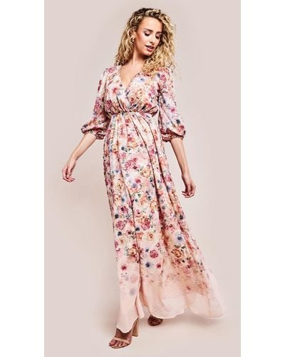 Goddiva Ombre Floral Printed Wrap Maxi Dress - Pink