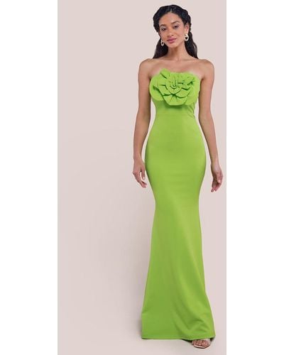 Goddiva Scuba Crepe Bandeau Rose Maxi Dress - Green