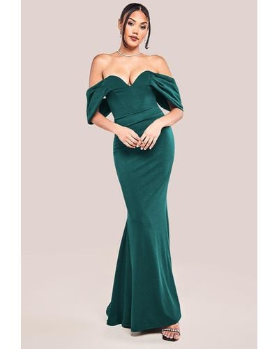 Goddiva Off The Shoulder Draped Sleeve Maxi Dress - Green