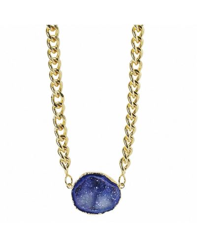 YAA YAA LONDON Mega Gemstone Chunky Gold Necklace - Blue
