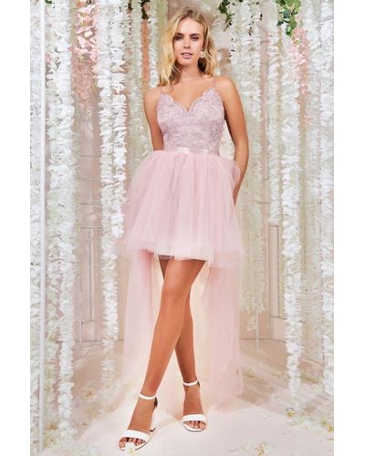 Goddiva High Low Tulle Mini With Lace Bodice - Pink