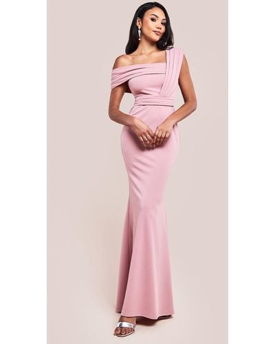 Goddiva One Shoulder Scuba Maxi Dress - Pink