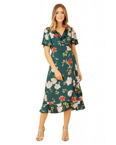 2019 Attico Micro Mini Red Metallic Rose Print Wrap Dress w Pouf Sleeves