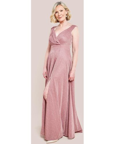 Goddiva Crossover Lurex Glitter Maxi Dress - Pink