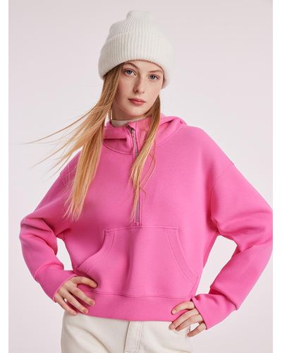 GOELIA Air Layer Hoodie With Zippered Collar - Pink