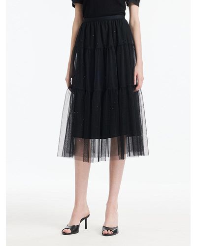GOELIA Sequins Tulle Tiered Half Skirt - Black