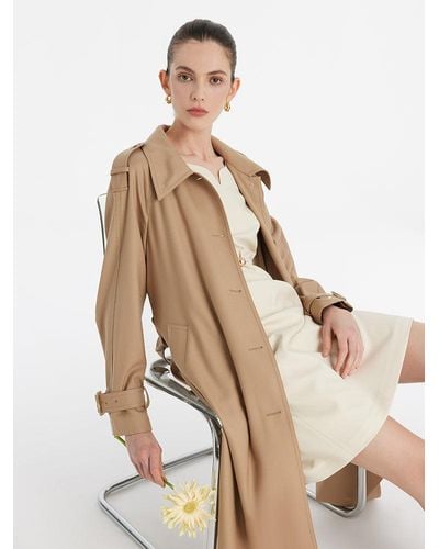 GOELIA Worsted Wool Lapel Trench Coat With Belt - Natural