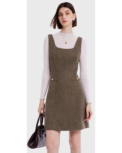 GOELIA Retro Washable Woolen Tank Dress - Brown