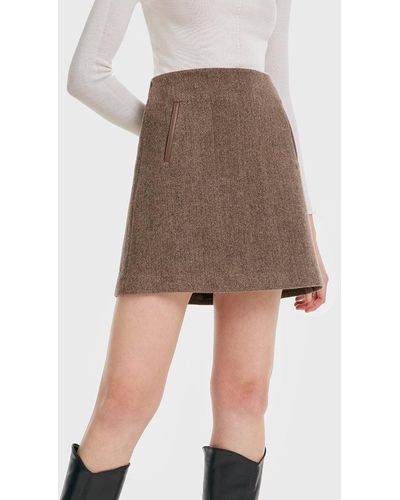 GOELIA Washable Wool A-Line Skirt - Natural