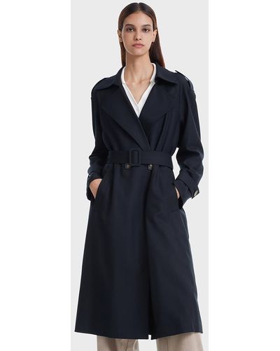 GOELIA Worsted Woolen Double-Breasted Trench Coat - Blue