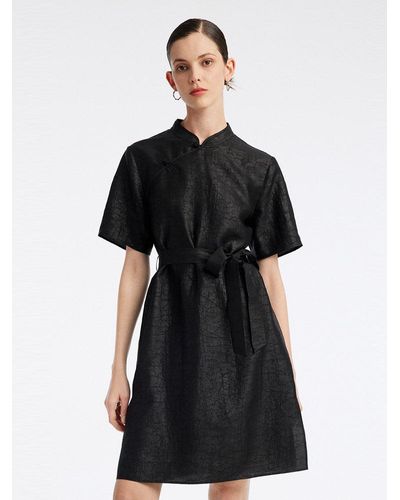 GOELIA Xiang Yun Silk Mandarin Collar Cheongsam Qipao Mini Dress - Black