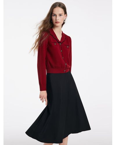 GOELIA Tencel Wool V-Neck Sweater And Half Skirt Two-Piece Set - Red