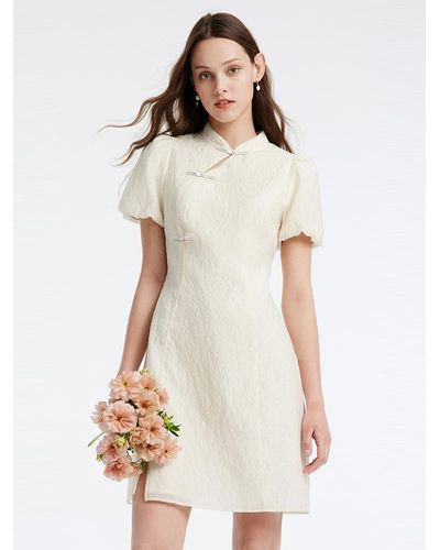 GOELIA Mandarin Collar Cheongsam Qipao Mini Dress - White