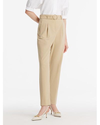 GOELIA High-Waisted Ruched Tapered Pants With Belt - Natural