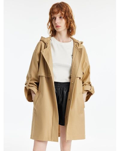 GOELIA Hooded Single-Breasted Oversized Trench Coat - Natural