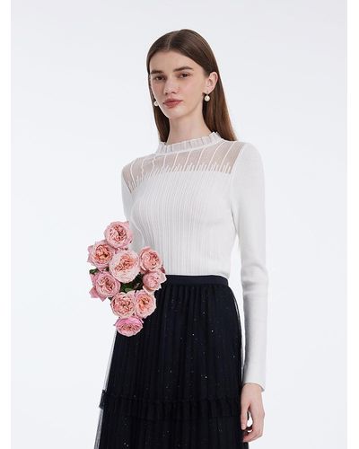 GOELIA Tencel Wool Lace Ruffle Sweater - White