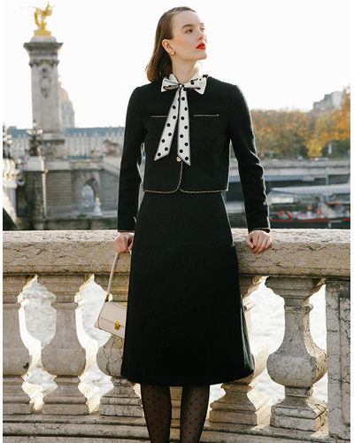 GOELIA Single-Breasted Crop Jacket And Half Skirt Two-Piece Suit - Black