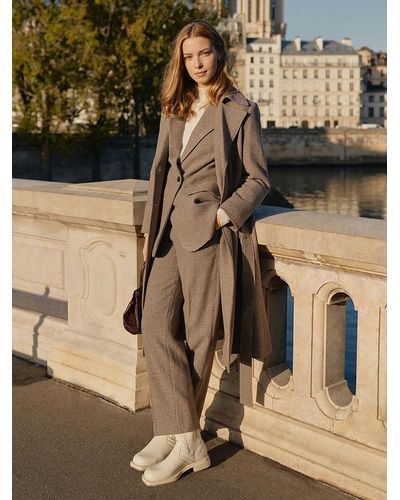 GOELIA Washable Wool Houndstooth Trench Coat - Natural