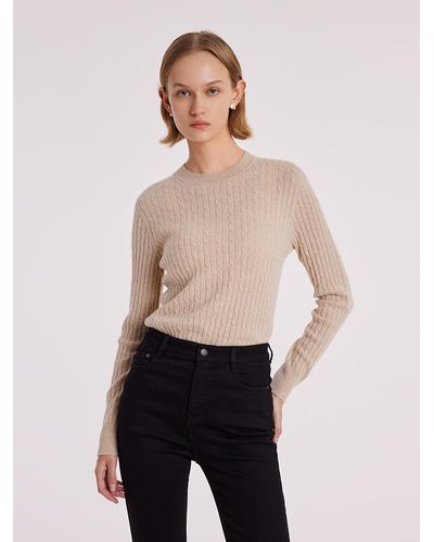 GOELIA Pure Cashmere Seamless Cable Knit Sweater - Natural