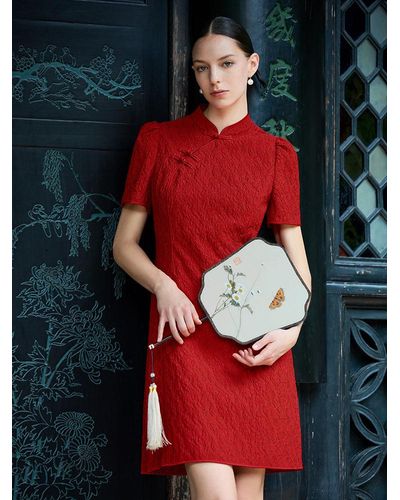 GOELIA Jacquard Cheongsam Qipao Mini Dress - Red