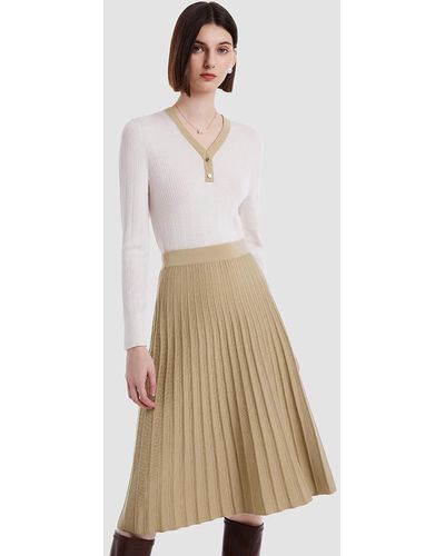 GOELIA Woolen Knitted Top And Pleated Skirt Two-Piece Suit - Natural