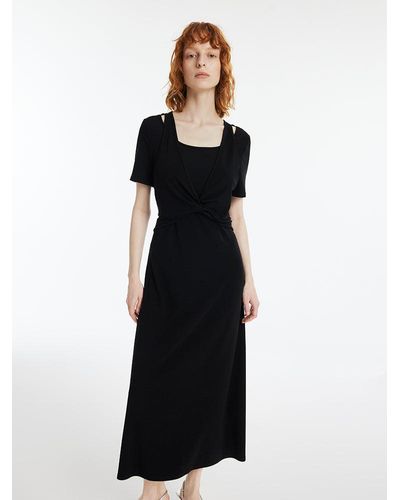 GOELIA Double-Layer Twist Waist Maxi Dress - Black