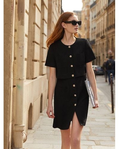 GOELIA Triacetate Double-Layer Single-Breasted Mini Dress - Black