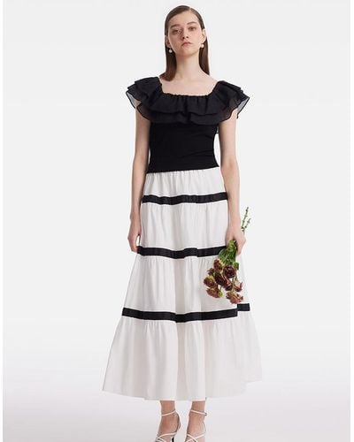 GOELIA Ruffle Top And Tiered Maxi Skirt Two-Piece Set - White
