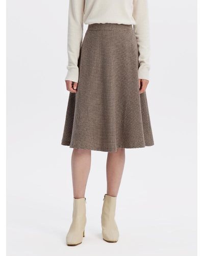 GOELIA Houndstooth Washable Woolen A-Line Skirt - Natural