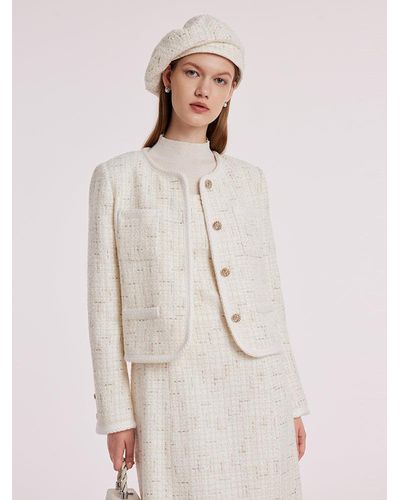 GOELIA Knitted Tweed Crop Jacket - Natural