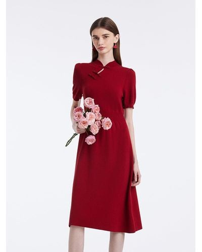 GOELIA New Chinese-Style Mandarin Collar Knitted Midi Qipao Dress - Red