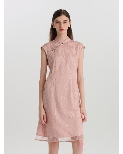 GOELIA Lace Cheongsam Qipao Mini Dress - Pink