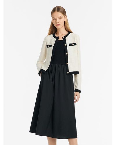 GOELIA Contrast Trim Cardigan And Vest Dress Two-Piece Set - White