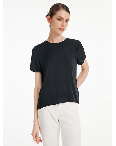 GOELIA 22 Momme Silk Short Sleeve Woven T-Shirt - Black