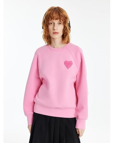 GOELIA Heart-Shaped Embroidered Pullover Sweatshirt - Pink