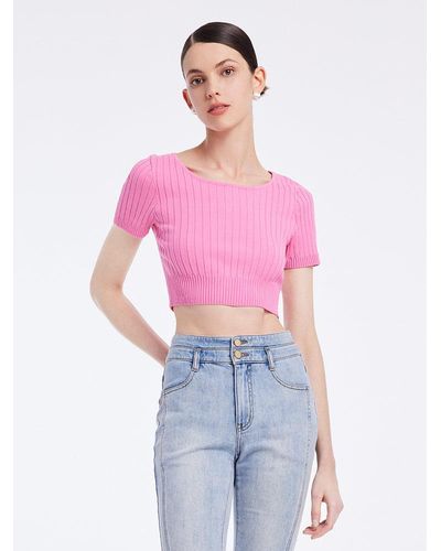 GOELIA Basic Fitted Crop Knit Top - Pink