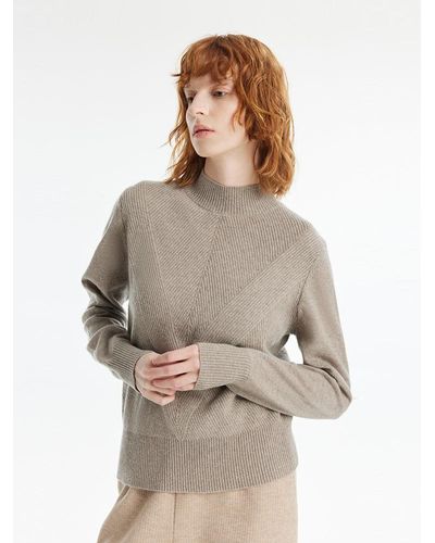 GOELIA Cashmere Mock Neck Pullover Sweater - Natural