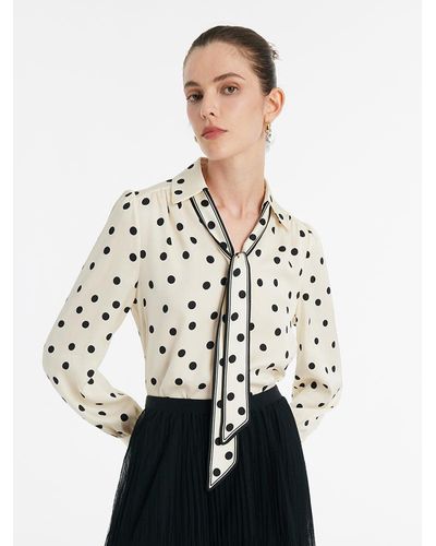 GOELIA 22 Momme Mulberry Silk Polka Dots Printed Shirt With Flaps - White