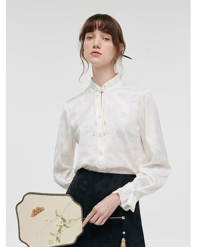 GOELIA Jacquard Mandarin Collared Shirt - White