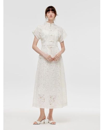 GOELIA New Chinese-Style Lace Jacket And Skirt With Camisole Three-Piece Set - White