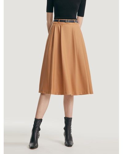 GOELIA Worsted Woolen A-Shaped Half Skirt With Leather Belt - Natural